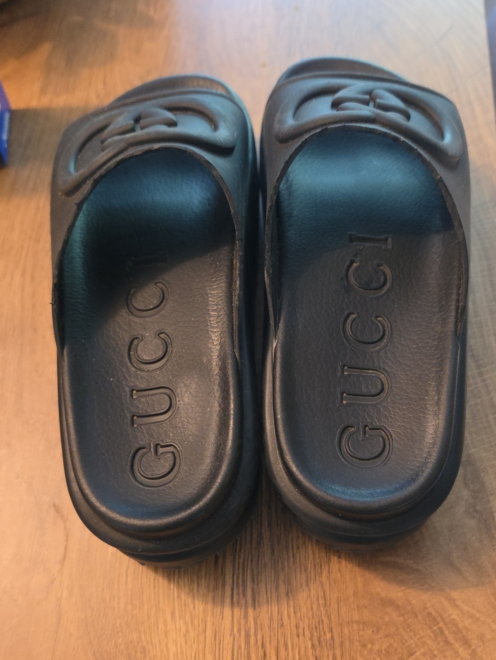Authentic Gucci Black Logo Slip-On Sandals
